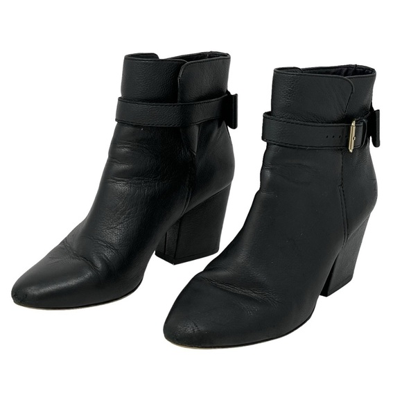 Kate Spade | Black Leather Pull On Heeled Bow Ankle Boots - Picture 3 of 9
